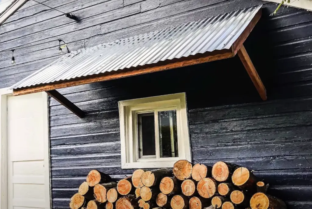 cedar wood with metal shed awning